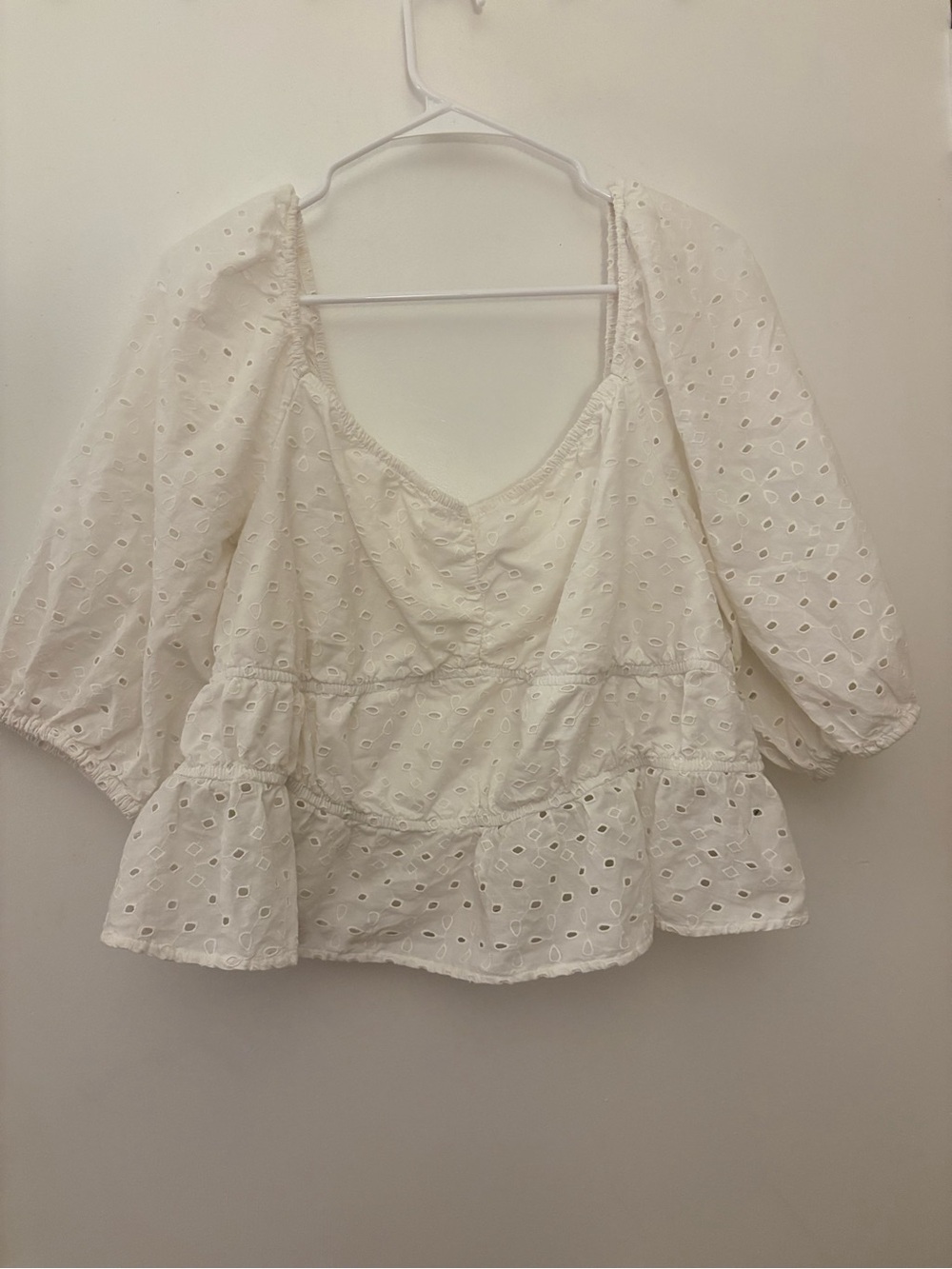 a new day White Eyelet Tiered Peasant Blouse